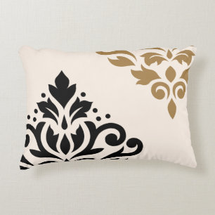 Scroll Damask Art I Black & Gold on Cream Decorative Pillow