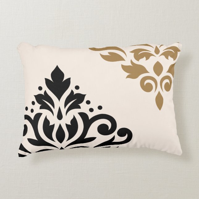 Scroll Damask Art I Black & Gold on Cream Decorative Pillow (Front)