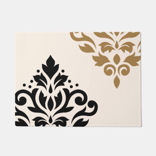 Scroll Damask Art I Black  Gold on Cream Doormat