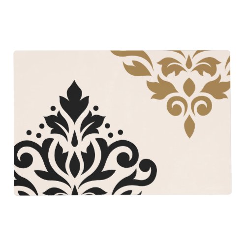 Scroll Damask Art I Black  Gold on Cream Placemat