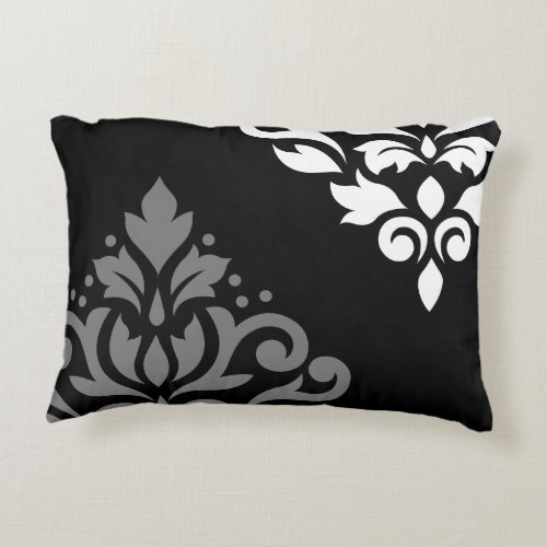 Scroll Damask Art I Black Gray White Accent Pillow