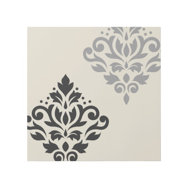 Scroll Damask Art I Black Grey Cream (Front)