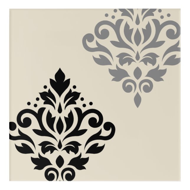 Scroll Damask Art I Black Grey Cream (Front)