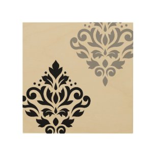 Scroll Damask Art I Black Grey Cream