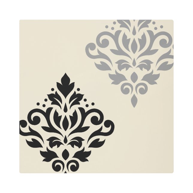 Scroll Damask Art I Black Grey Cream (Front)