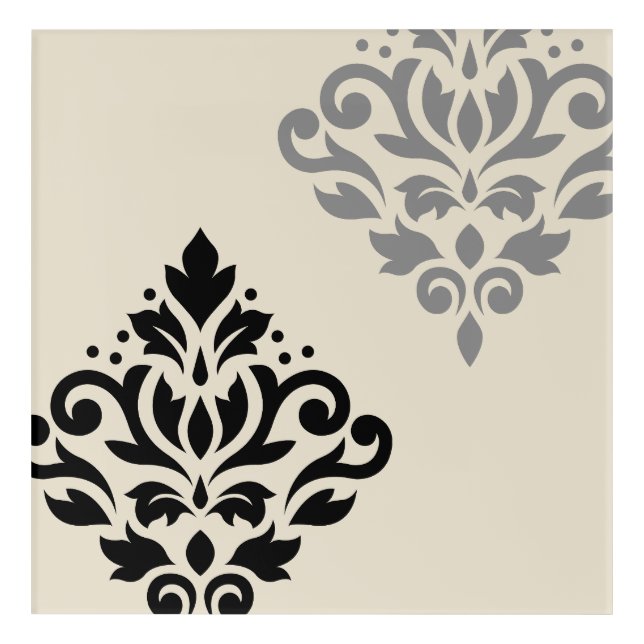 Scroll Damask Art I Black Grey Cream (Front)