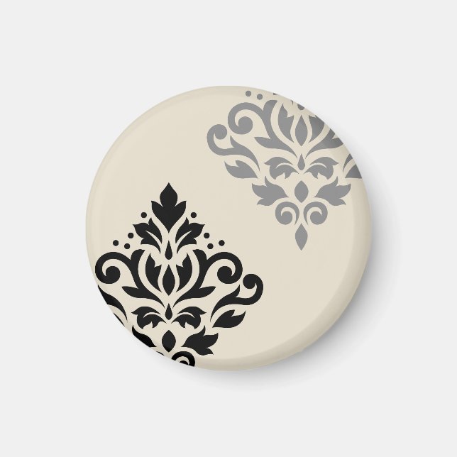 Scroll Damask Art I Black Grey Cream Magnet (Front)