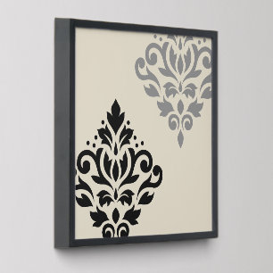 Scroll Damask Art I Black Grey Cream Peel And Stick Photo Tile