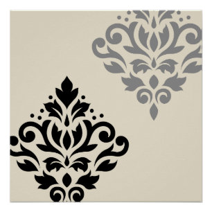 Scroll Damask Art I Black Grey Cream Poster