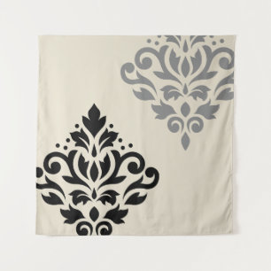 Scroll Damask Art I Black Grey Cream Tapestry