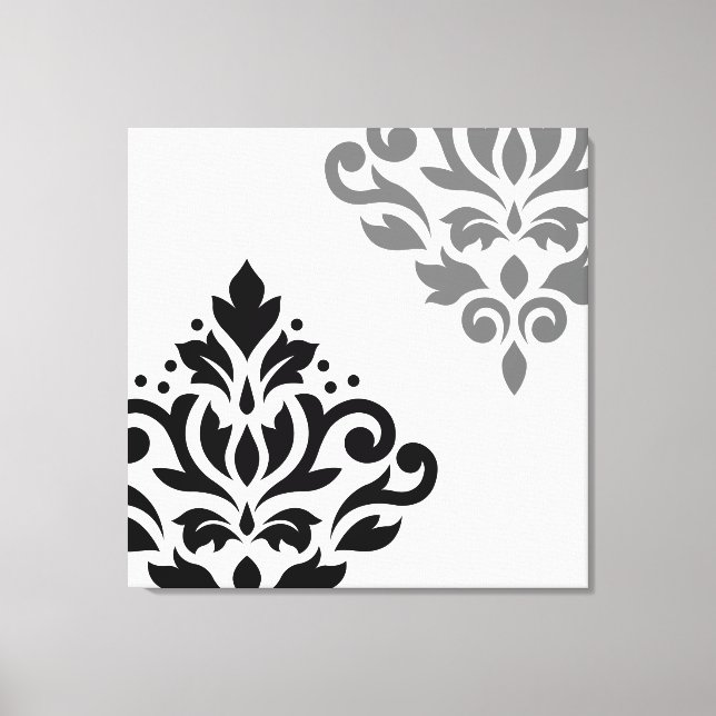 Scroll Damask Art I Black & Grey on White Canvas Print (Front)
