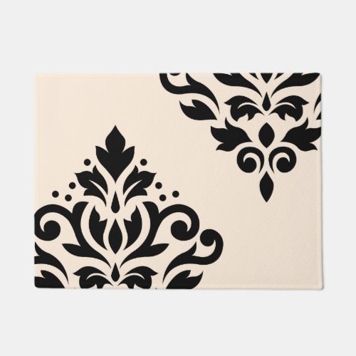 Scroll Damask Art I Black on Cream Doormat