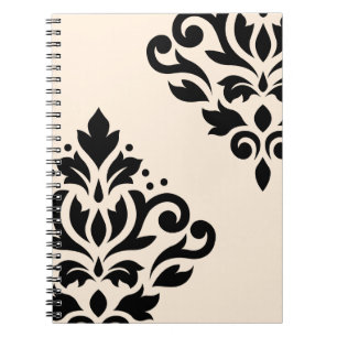 Scroll Damask Art I Black on Cream Notebook