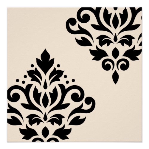 Scroll Damask Art I Black on Cream Poster