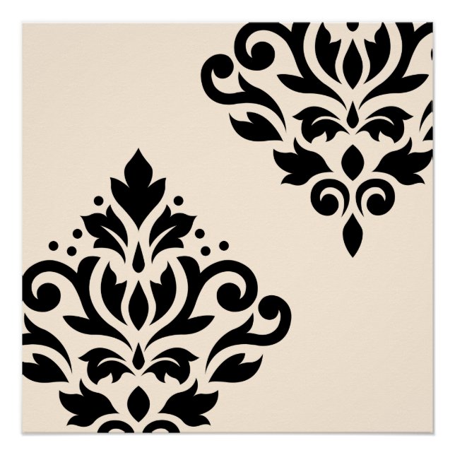 Scroll Damask Art I Black on Cream Poster (Front)