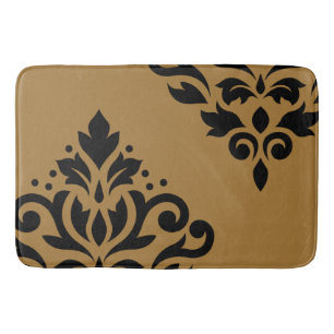 Scroll Damask Art I Black on Gold Bathroom Mat