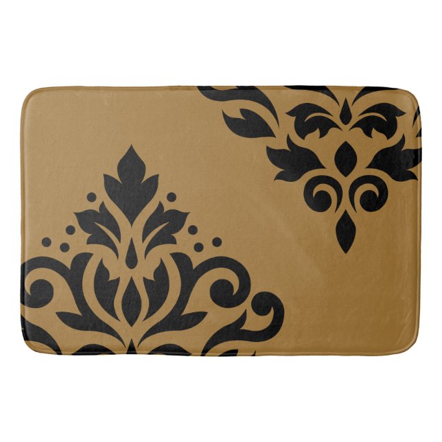 Scroll Damask Art I Black on Gold Bathroom Mat (Front)