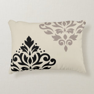Scroll Damask Art I Black Taupe Cream Accent Pillow