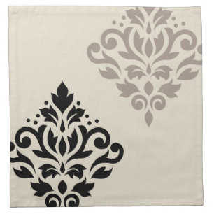 Scroll Damask Art I Black Taupe Cream Cloth Napkin