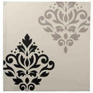 Scroll Damask Art I Black Taupe Cream Cloth Napkin