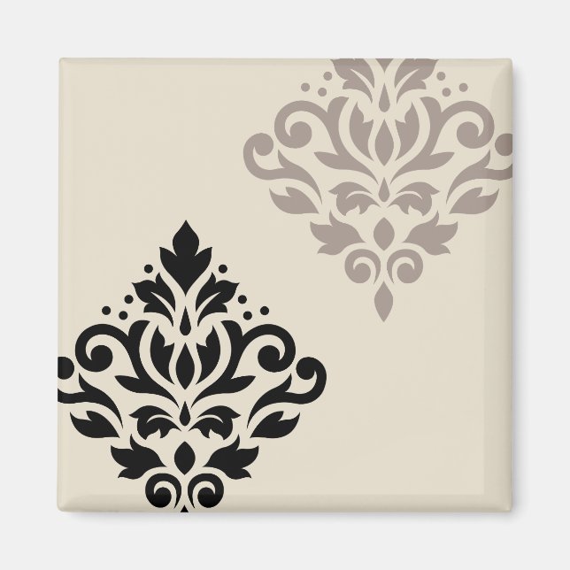 Scroll Damask Art I Black Taupe Cream Magnet (Front)