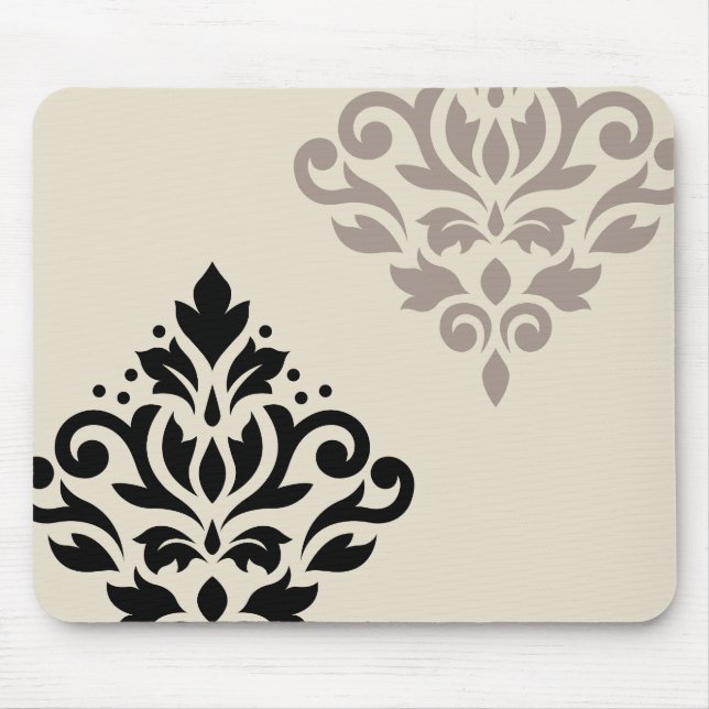 Scroll Damask Art I Black Taupe Cream Mouse Pad (Front)