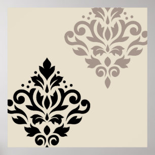 Scroll Damask Art I Black Taupe Cream Poster