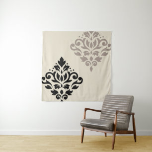 Scroll Damask Art I Black Taupe Cream Tapestry