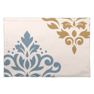 Scroll Damask Art I Blue Gold Cream Placemat
