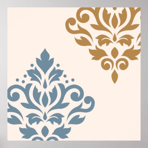 Scroll Damask Art I Blue Gold Cream Poster