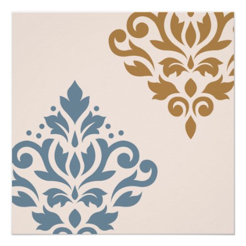 Scroll Damask Art I Blue Gold Cream Poster