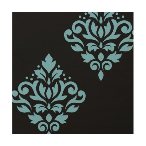 Scroll Damask Art I Blue on Black