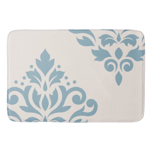 Scroll Damask Art I Blue on Cream Bath Mat