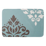 Scroll Damask Art I Brown Cream Teal Bathroom Mat