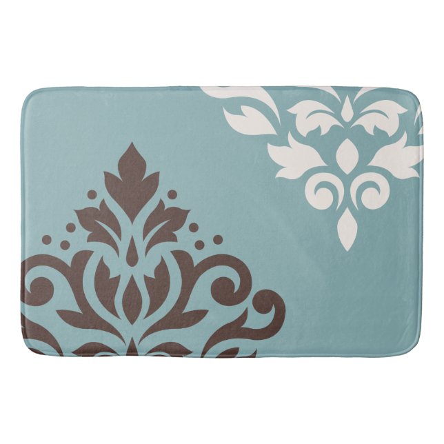 Scroll Damask Art I Brown Cream Teal Bathroom Mat (Front)