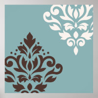 Scroll Damask Art I Brown Cream Teal
