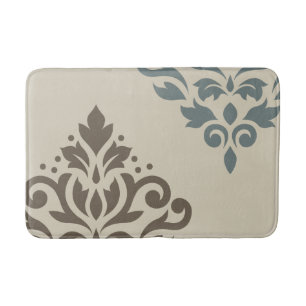 Scroll Damask Art I Brown Teal-Gray Sand Bath Mat