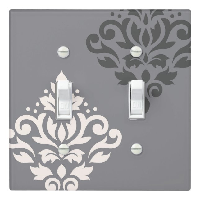 Scroll Damask Art I Cream & Grays Light Switch Cover (In Situ)