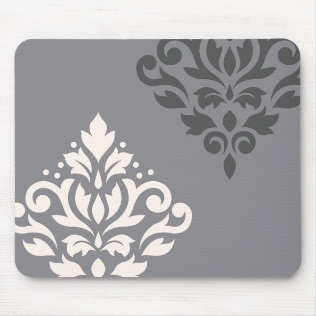 Scroll Damask Art I Cream & Grays Mouse Pad (Front)