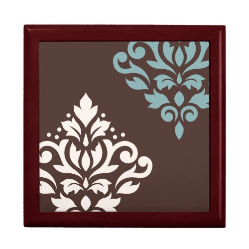 Scroll Damask Art I Cream Teal Brown Gift Box