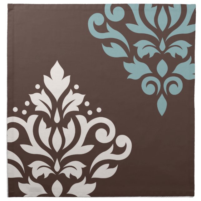Scroll Damask Art I Cream Teal Brown Napkin (Front)