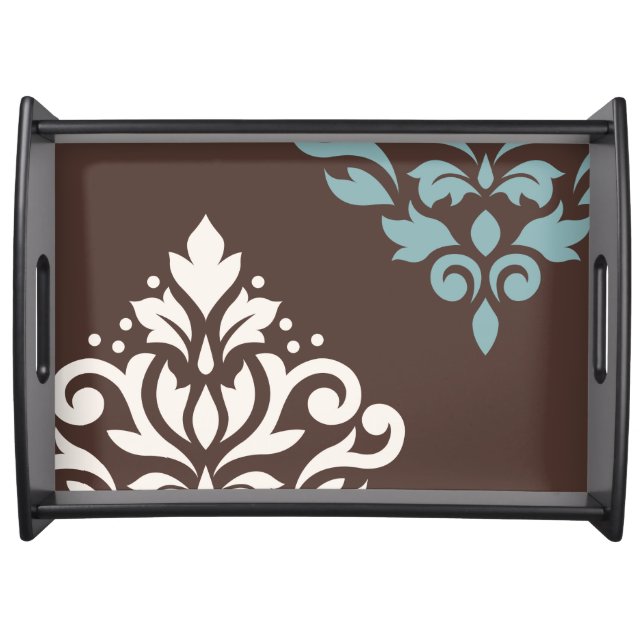 Scroll Damask Art I Cream Teal Brown Serving Tray (Front)
