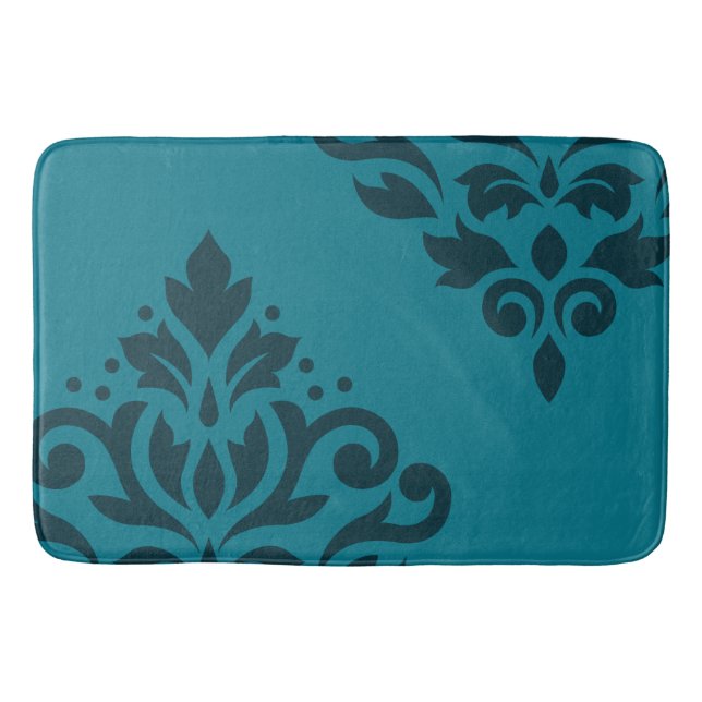 Scroll Damask Art I Dark on Mid-Teal Bath Mat (Front)