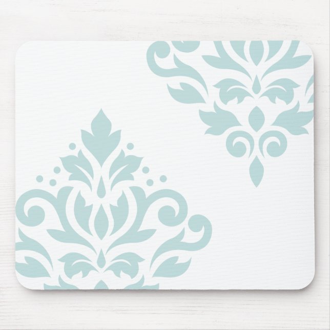 Scroll Damask Art I Duck Egg Blue on White Mouse Pad (Front)
