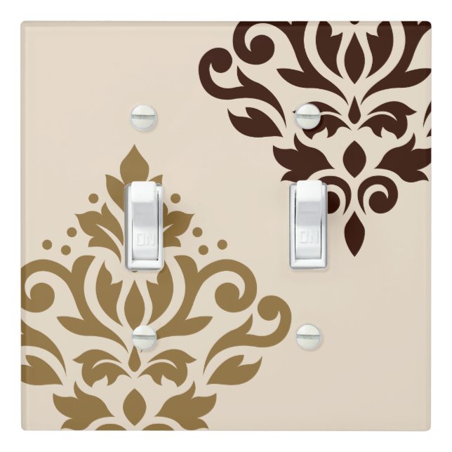 Scroll Damask Art I Gold Brown Cream Light Switch Cover (In Situ)