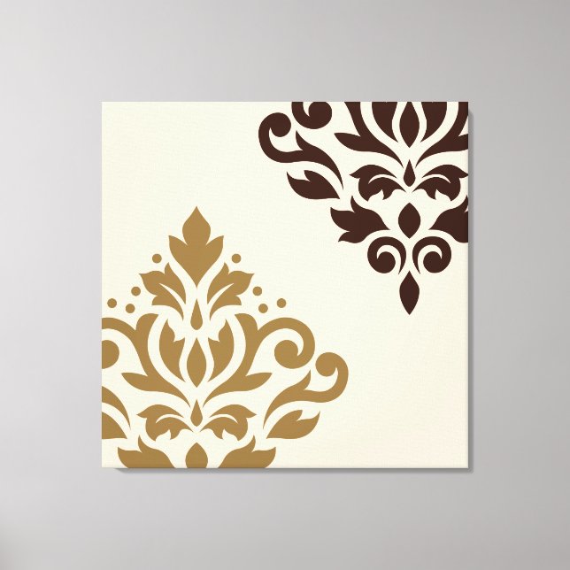 Scroll Damask Art I Gold & Brown on Cream Canvas Print (Front)