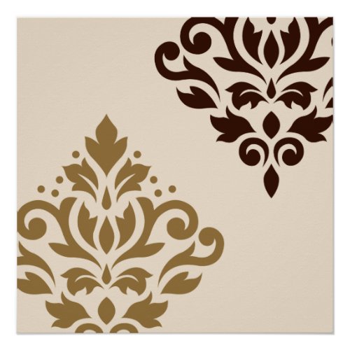Scroll Damask Art I Gold  Brown on Cream Poster