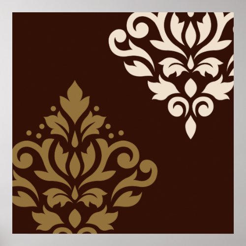 Scroll Damask Art I Gold  Cream on Brown Poster