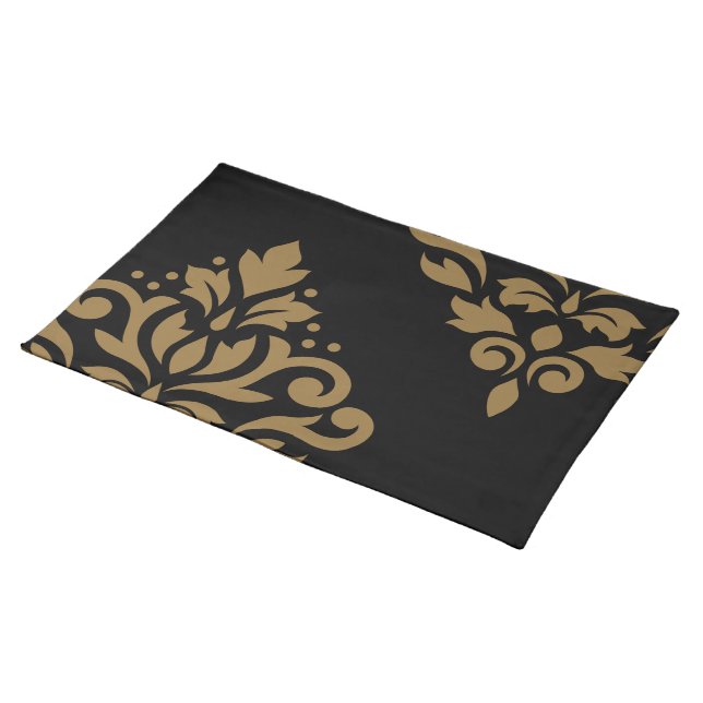 Scroll Damask Art I Gold on Black Placemat (On Table)