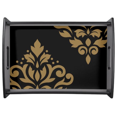 Scroll Damask Art I Gold on Black Serving Tray